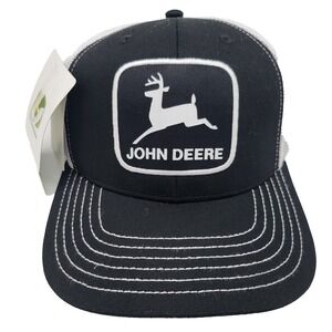 John Deere Black White Trucker Hat‎ Snapback One Size